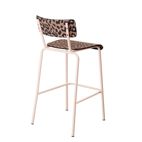Chaise de bar Suzie 65cm - Dossier & Assise Stratifié imprimé Graou - Pieds Rose Poudré