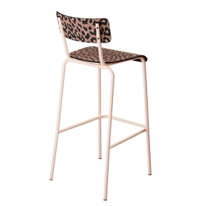 Chaise de bar Suzie 75cm - Dossier & Assise Stratifié imprimé Graou - Pieds Rose Poudré