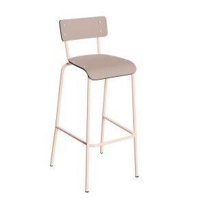 Chaise de bar Suzie 75cm - Dossier & Assise Stratifié uni Beige - Pieds Rose Poudré