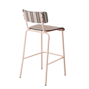 Chaise de bar Suzie 65cm - Dossier Stratifié imprimé Portofino & Assise stratifié uni Beige - Pieds Rose Poudré