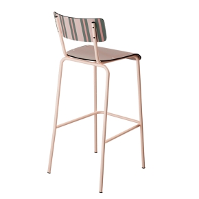 Chaise de bar Suzie 75cm - Dossier Stratifié imprimé Portofino & Assise stratifié uni Beige - Pieds Rose Poudré