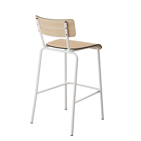 Chaise de bar Suzie 65cm – Dossier & Assise Stratifié Bois Clair - Pieds Blancs