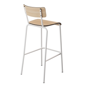 Chaise de bar Suzie 75cm – Dossier & Assise Stratifié Bois Clair - Pieds Blancs