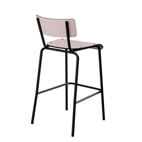 Chaise de bar Suzie 65cm – Dossier & Assise Stratifié uni Rose Poudré - Pieds Noirs