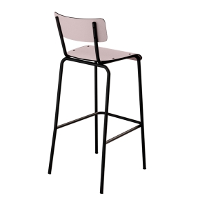 Chaise de bar Suzie 75cm – Dossier & Assise Stratifié uni Rose Poudré - Pieds Noirs