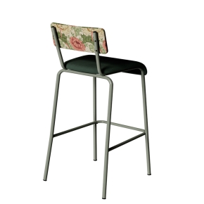 Chaise de bar Suzie 65cm - Dossier en Tissu Bloom & Assise Velours Côtelé Vert Forêt - Pieds Kaki