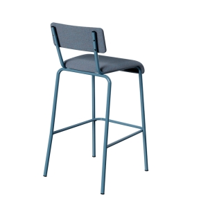 Chaise de bar Suzie 65cm - Dossier & Assise en Tissu uni Bleu - Pieds Bleu