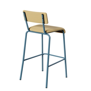 Chaise de bar Suzie 65cm - Dossier & Assise en Tissu uni Jaune - Pieds Bleu