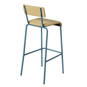 Chaise de bar Suzie 75cm - Dossier & Assise en Tissu uni Jaune - Pieds Bleu
