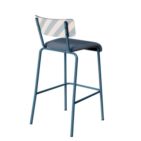Chaise de bar Suzie 65cm - Dossier Stratifié imprimé Ice Cream Bleu & Assise en Tissu uni Bleu - Pieds Bleu