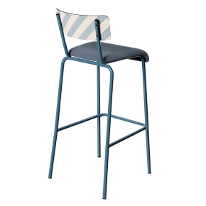 Chaise de bar Suzie 75cm - Dossier Stratifié imprimé Ice Cream Bleu & Assise en Tissu uni Bleu - Pieds Bleu