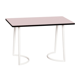 Table Retro Amiel 120x70 - Stratifié Uni Rose Poudré - Pieds Blancs