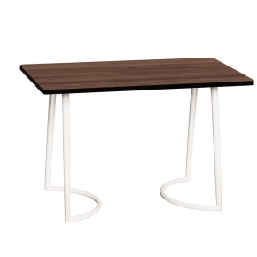 Table Retro Amiel 120x70 - Stratifié Imprimé Bois Foncé - Pieds Blancs