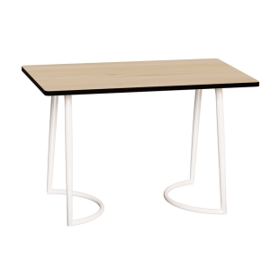 Table Retro Amiel 120x70 - Stratifié Imprimé Bois Clair - Pieds Blancs
