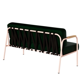 Canapé Barnabé – uni Dossier & Assise Velours Vert Forêt - Pieds Rose Poudré