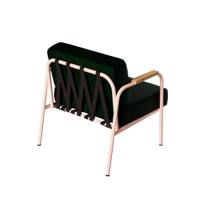 Fauteuil Barnabé – uni Dossier & Assise Velours Vert Forêt - Pieds Rose Poudré