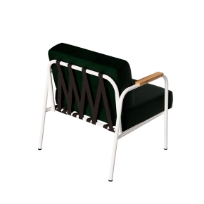 Fauteuil Barnabé – uni Dossier & Assise Velours Vert Forêt - Pieds Blancs