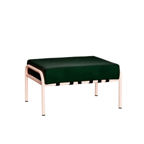 Pouf Barnabé, Assise Velours  Vert Forêt - Pieds Rose Poudré
