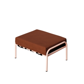 Pouf Barnabé, Assise Velours côtelé Paprika - Pieds Rose Poudré