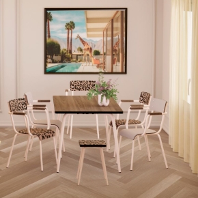 Table Retro Véra 120x70 – imprimé Bois Foncé - Pieds Rose Poudré