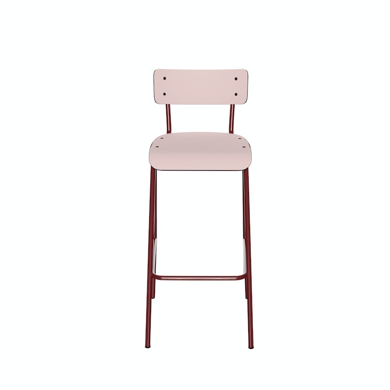 NEW Chaise de bar Suzie 75cm – Stratifié Dossier & Assise uni Rose Poudré - Pieds Bordeaux
