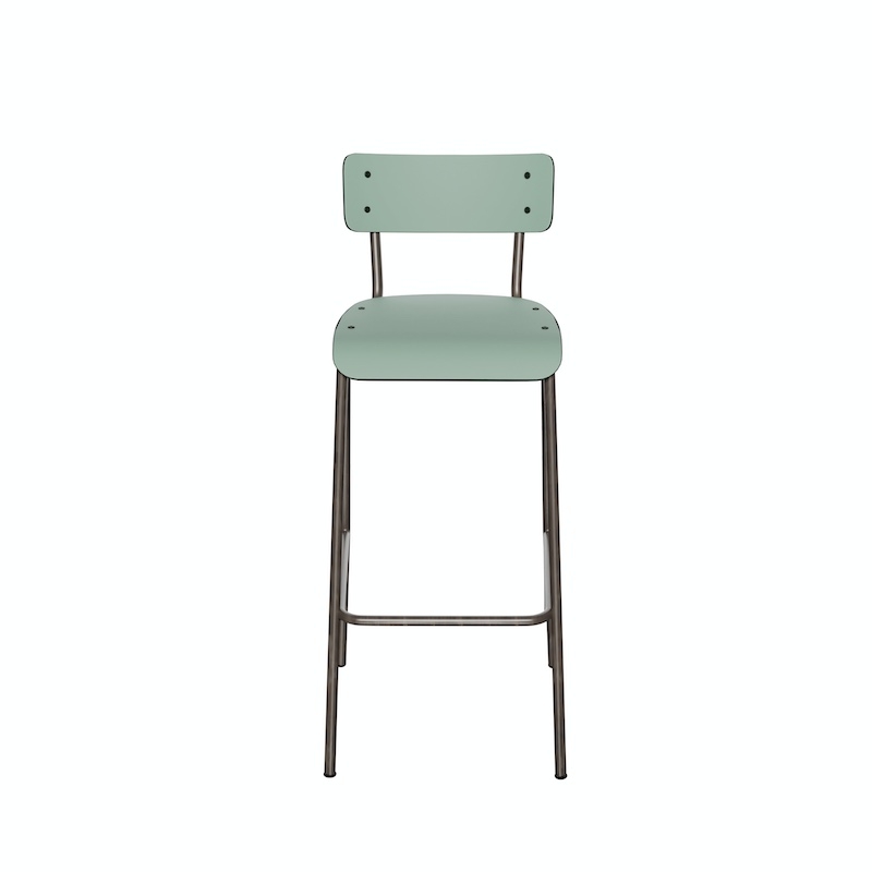 NEW Chaise de bar Suzie 75cm – Stratifié Dossier & Assise uni Kaki - Pieds Bruts