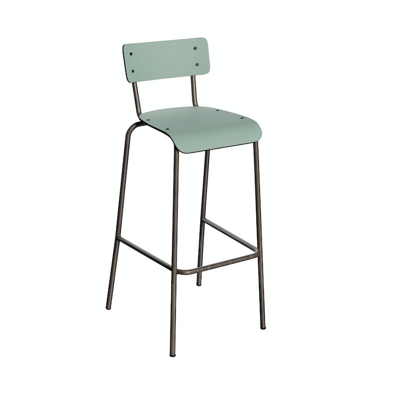 NEW Chaise de bar Suzie 75cm – Stratifié Dossier & Assise uni Kaki - Pieds Bruts