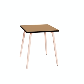 NEW Table Retro Véra Carrée 70x70 – Stratifié uni Ocre - Pieds Rose Poudré