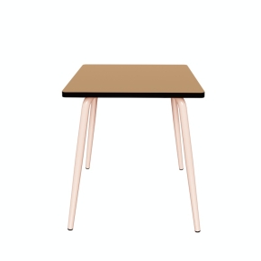 NEW Table Retro Véra Carrée 70x70 – Stratifié uni Ocre - Pieds Rose Poudré