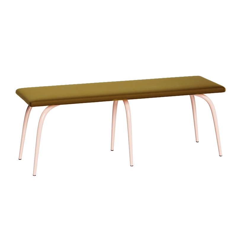 NEW Banc Annie – Assise Uni Velours Ocre - Pieds Rose Poudré