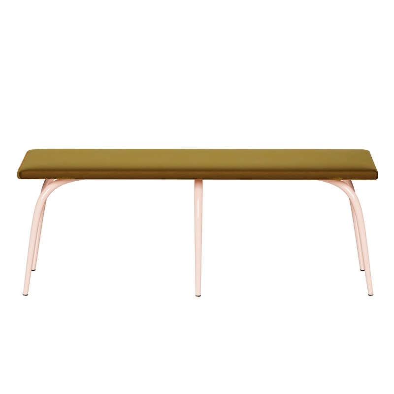 NEW Banc Annie – Assise Uni Velours Ocre - Pieds Rose Poudré
