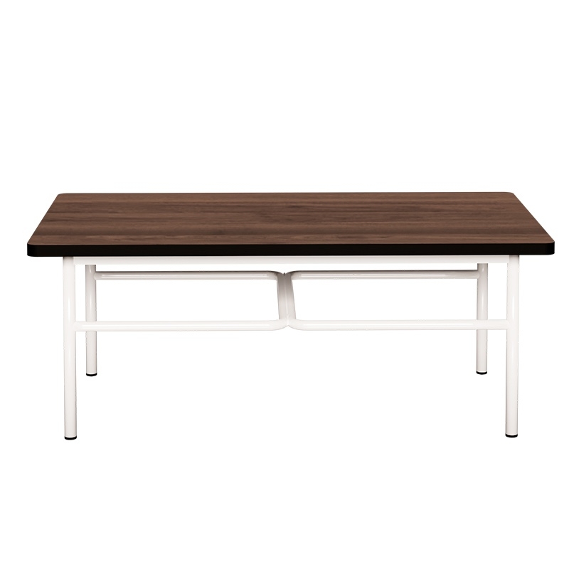 NEW Table basse Elienor 110x60 - imprimé Bois Foncé - Pieds Blancs