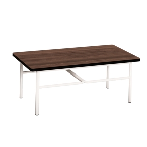NEW Table basse Elienor 110x60 - imprimé Bois Foncé - Pieds Blancs