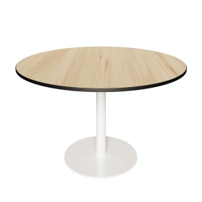 NEW Table Ronde Léon – Stratifié Imprimé Bois Clair - Pied central Blanc - Ø 120 cm