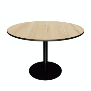 NEW Table Ronde Léon – Stratifié Imprimé Bois Clair - Pied central Noir - Ø 120 cm