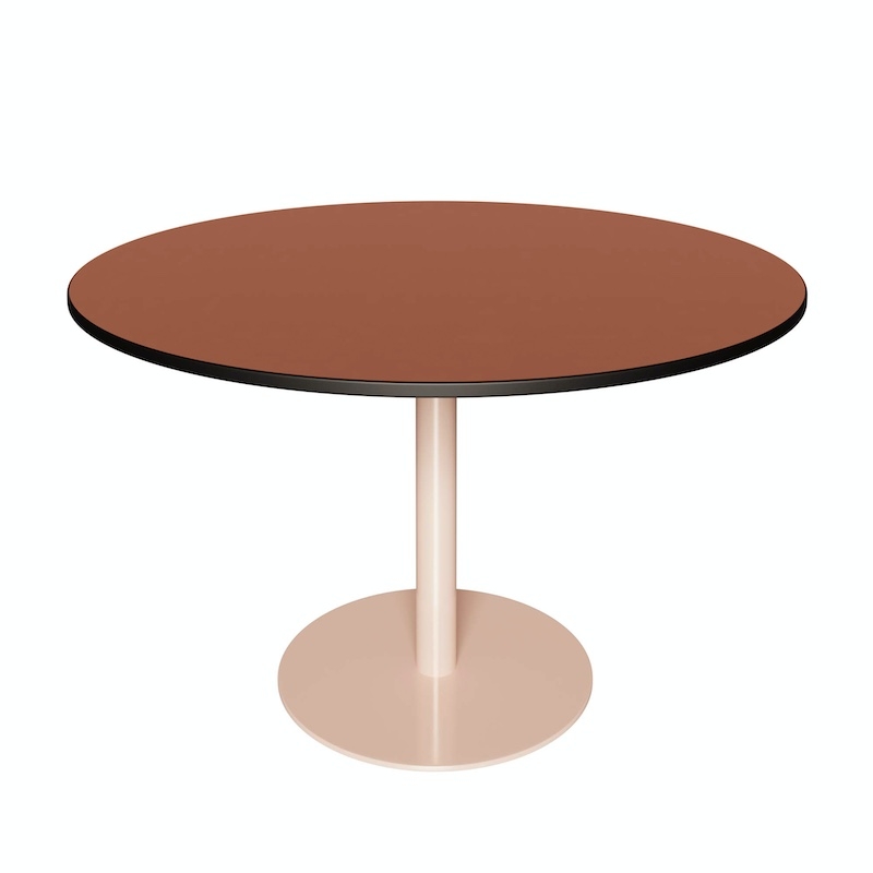 NEW Table Ronde Léon – Stratifié Uni Paprika - Pied central Rose Poudré - Ø 120 cm