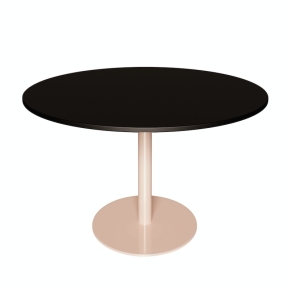 NEW Table Ronde Léon – Stratifié Uni Noir - Pied central Rose Poudré - Ø 120 cm