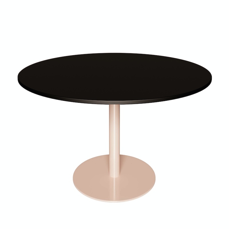 NEW Table Ronde Léon – Stratifié Uni Noir - Pied central Rose Poudré - Ø 120 cm