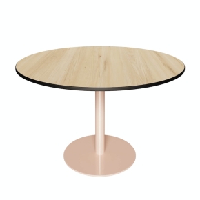 NEW Table Ronde Léon – Stratifié Imprimé Bois Clair - Pied central Rose Poudré - Ø 120 cm