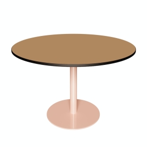 NEW Table Ronde Léon – Stratifié Uni Ocre - Pied central Rose Poudré - Ø 120 cm