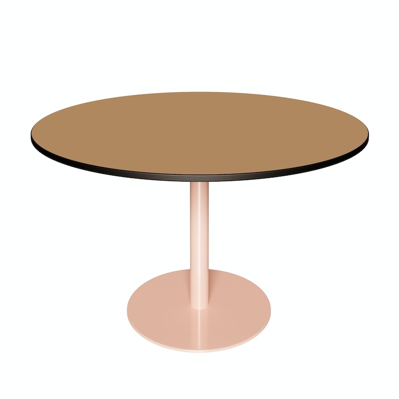 NEW Table Ronde Léon – Stratifié Uni Ocre - Pied central Rose Poudré - Ø 120 cm