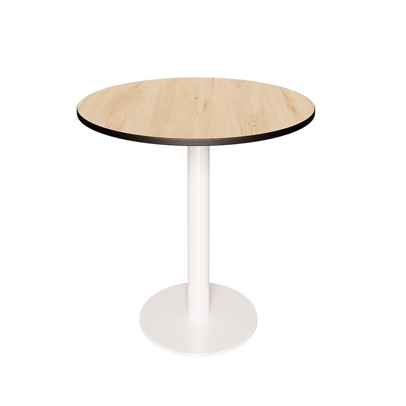 NEW Table Ronde Léon – Stratifié Imprimé Bois Clair - Pied central Blanc