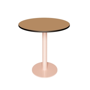 NEW Table Ronde Léon – Stratifié Uni Ocre - Pied central Rose Poudré
