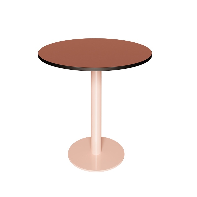 NEW Table Ronde Léon – Stratifié Uni Paprika - Pied central Rose Poudré