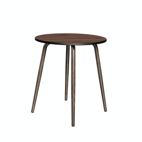 NEW Table Ronde Léon – Stratifié Imprimé Bois Foncé - Pieds Bruts - Ø 75 cm