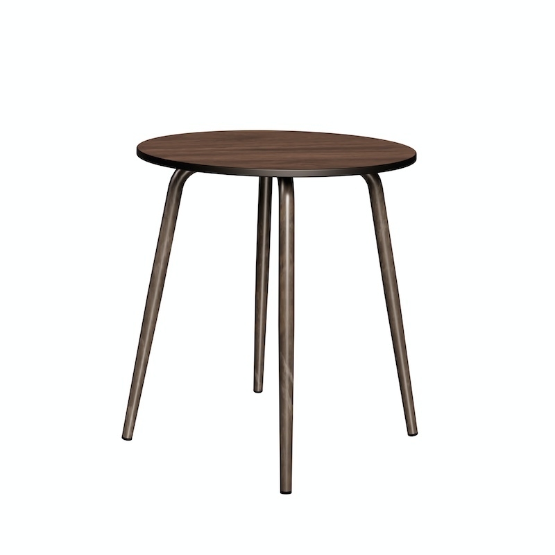 NEW Table Ronde Léon – Stratifié Imprimé Bois Foncé - Pieds Bruts - Ø 75 cm