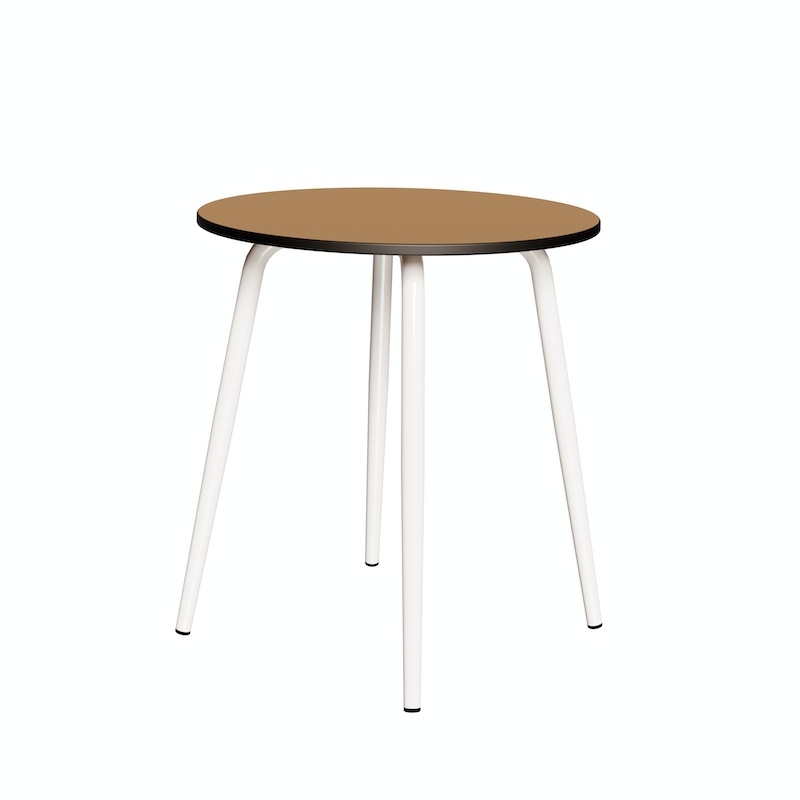 NEW Table Ronde Léon – Stratifié uni Ocre - Pieds Blancs - Ø 75 cm