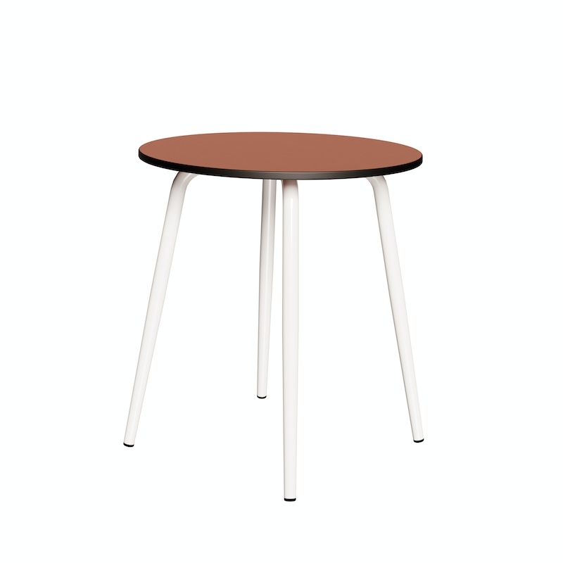 NEW Table Ronde Léon – Stratifié uni Paprika - Pieds Blancs - Ø 75 cm