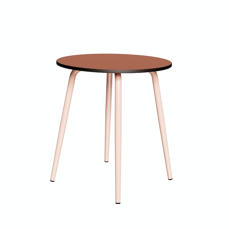 NEW Table Ronde Léon – Stratifié uni Paprika - Pieds Rose Poudré - Ø 75 cm