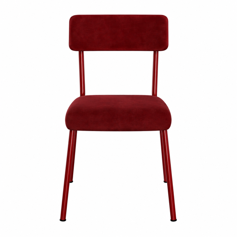 NEW Chaise d’écolier Adulte Suzie – Dossier & Assise Velours Bordeaux - Pieds Bordeaux